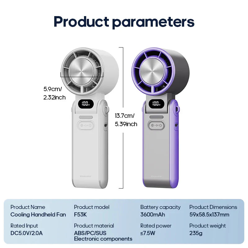CoolityGo Handventilator met Ice-Cool-technologie | 100 Snelheidsniveaus | 3600mAh Accu | Opvouwbaar & Ultraleicht