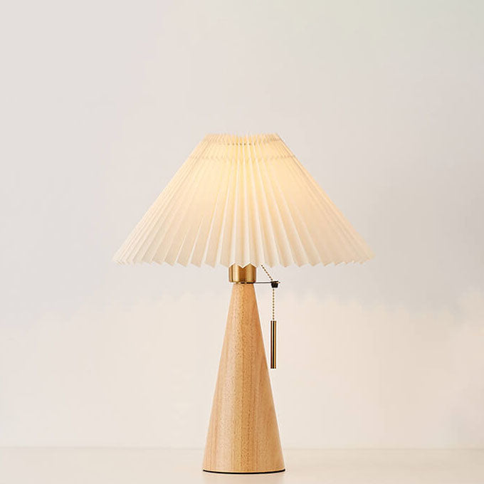 Japanse Minimalistische Houten Geplooide Stof LED Tafellamp 1-Licht