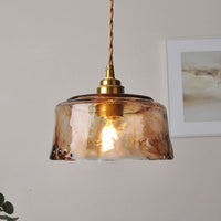 Vintage Amber Ronde Glazen Messing Hanglamp 1-Licht