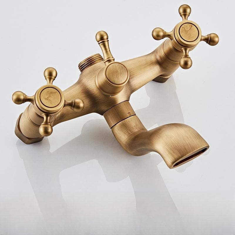 Vintage Koperen Douche Set Met Messing Kraan En Functionele Douchekoppen