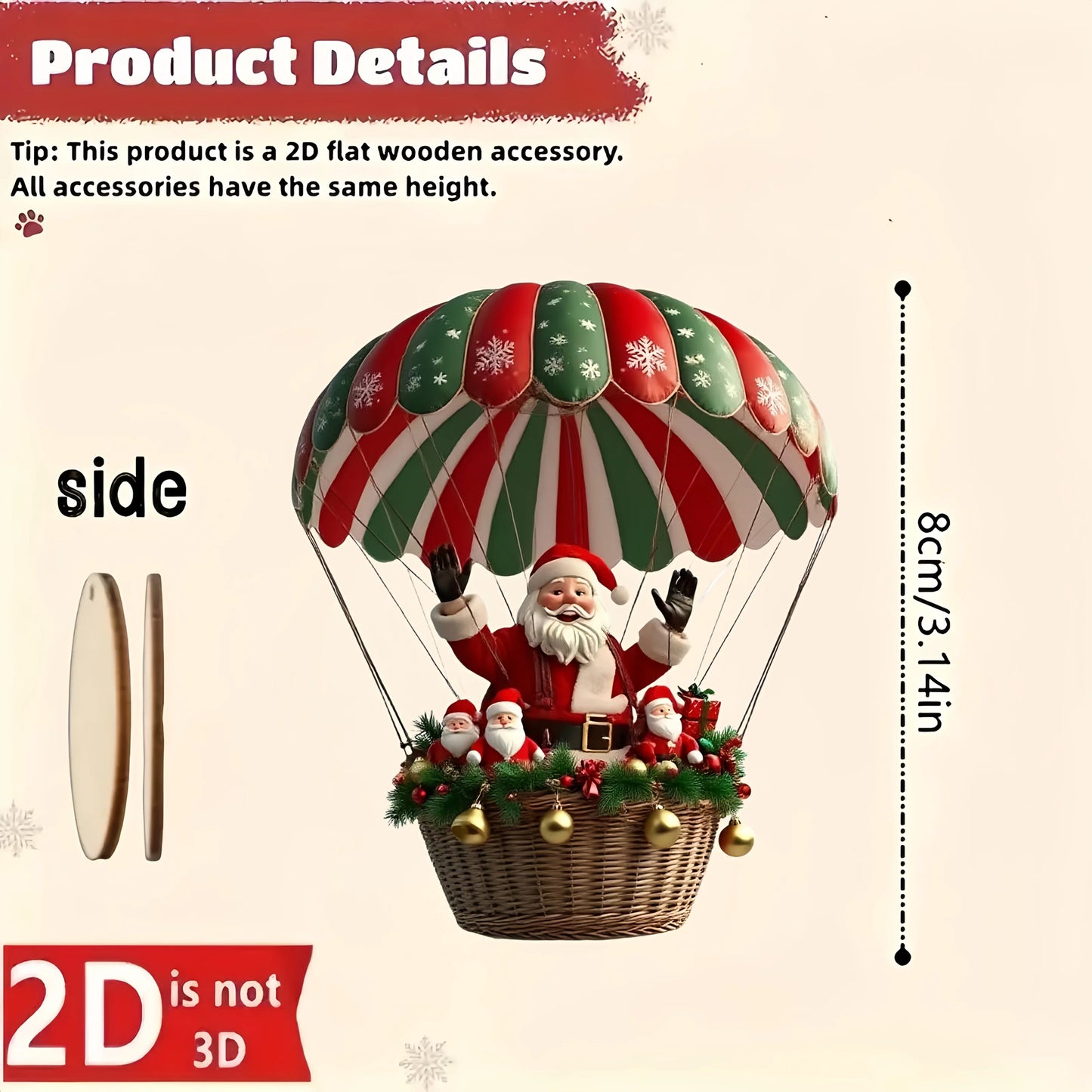 NordicJoy Kersthangertjes: heteluchtballon & kerstman | 10-delige set houten ornamenten | Kerstversiering & decoratie | Cadeau-idee