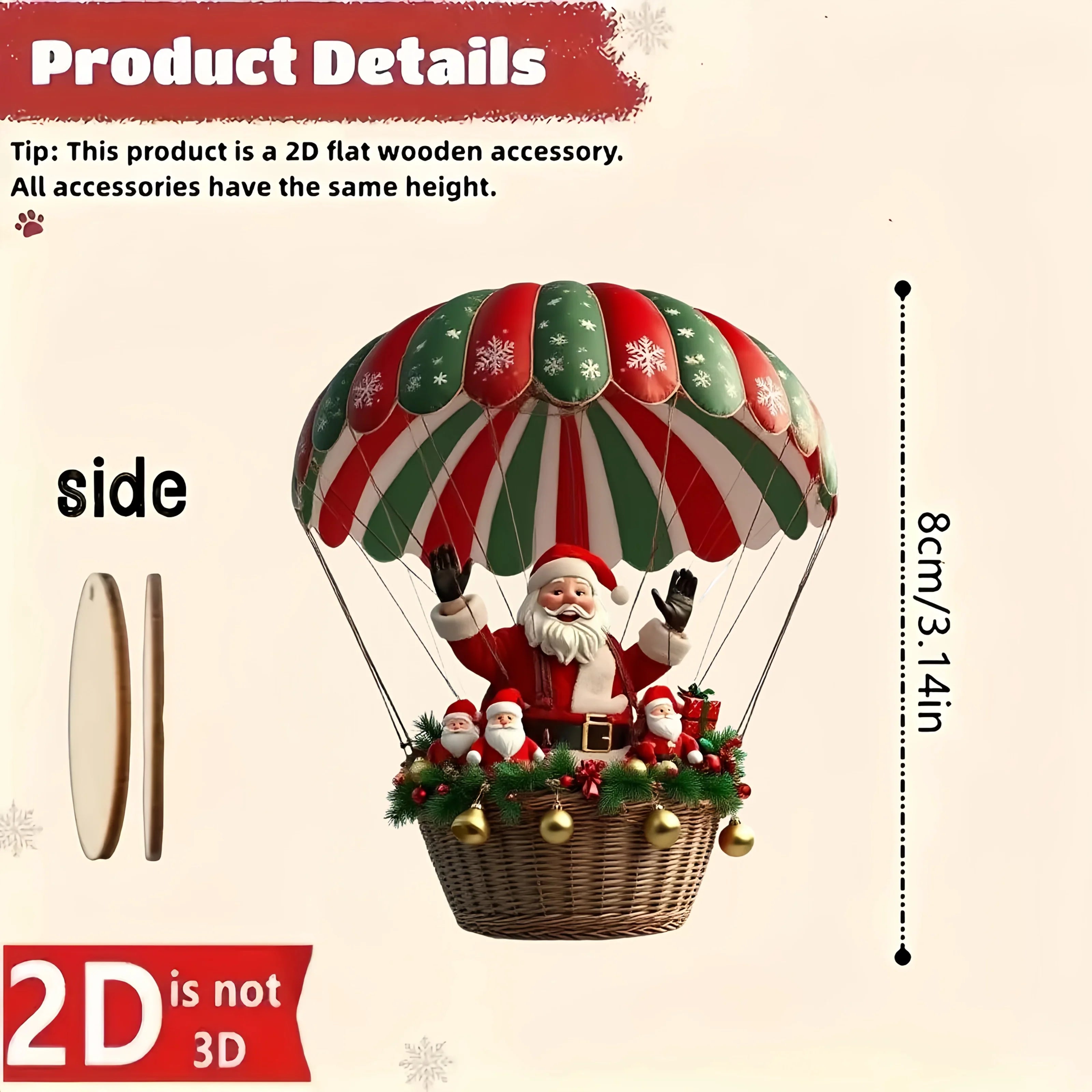 NordicJoy Kersthangertjes: heteluchtballon & kerstman | 10-delige set houten ornamenten | Kerstversiering & decoratie | Cadeau-idee