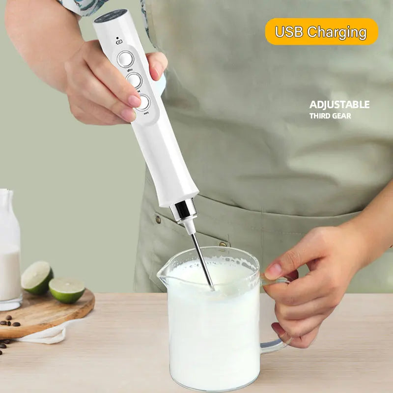 3 In 1 Elektrische Melkopschuimer Oplaadbare Melkopschuimer Handheld Opschuimapparaat Hoge Snelheden Melkopschuimer Drankmixer Koffie