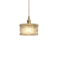 Vintage glazen hanglamp met gestreepte kap en gouden afwerking