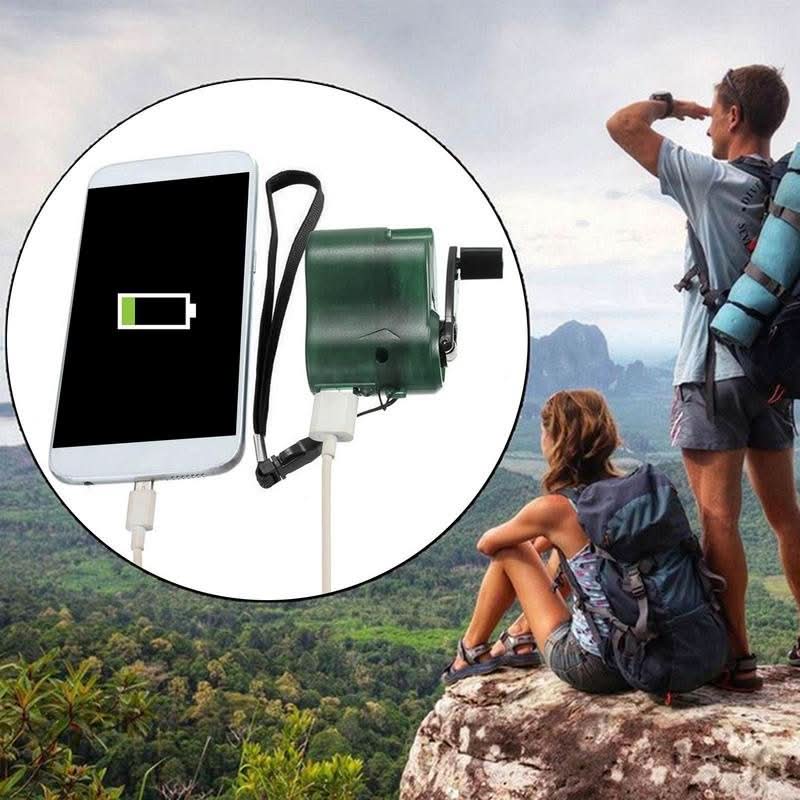 Draagbare noodoplaadapparaat met handcrank, USB-aansluiting en LED-display