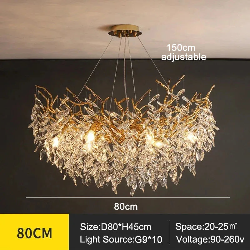 Exclusieve kroonluchter met kristallen bladeren – takken effect, moderne elegantie