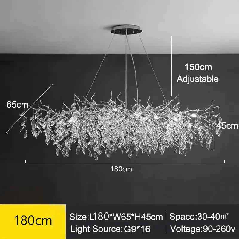 Exclusieve kroonluchter met kristallen bladeren – takken effect, moderne elegantie