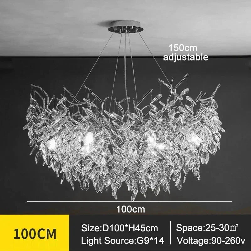 Exclusieve kroonluchter met kristallen bladeren – takken effect, moderne elegantie