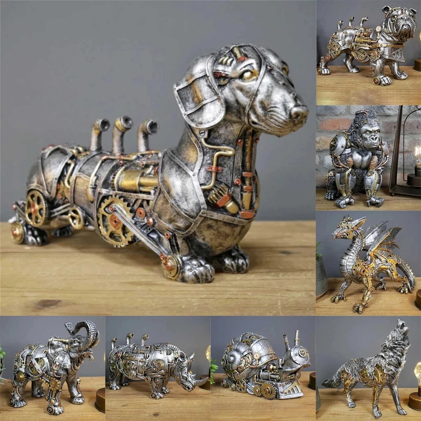 ArtisanForge Steampunk Dierensculptuur | Indrukwekkend mechanisch dierenornament dat industriële chic decoratie verrijkt met unieke artistieke elegantie