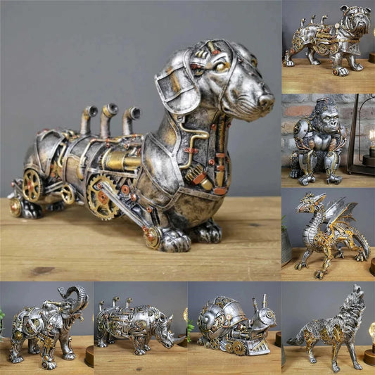 ArtisanForge Steampunk Dierensculptuur | Indrukwekkend mechanisch dierenornament dat industriële chic decoratie verrijkt met unieke artistieke elegantie