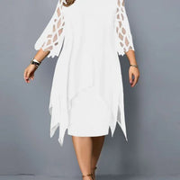 LuxeSilhouette Elegante Avond Midi Jurk | Adembenemend O-hals kantmouw ontwerp voor curvy vrouwen, perfect voor verfijnde feesten in 2024.