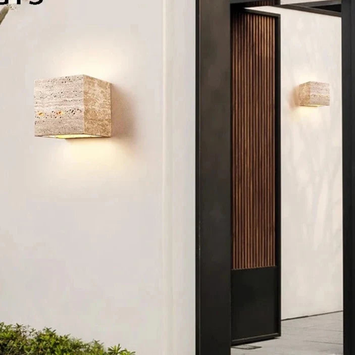Travertijn Steen Minimalistische Buiten LED Wandlamp