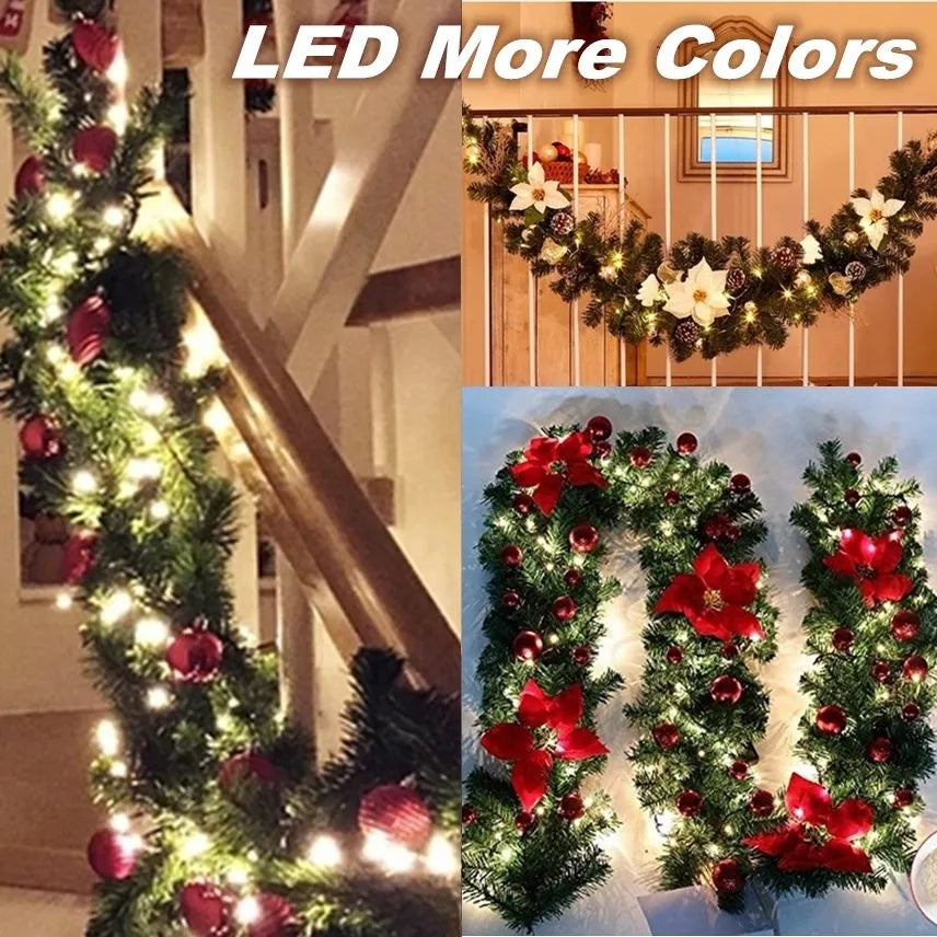 Luminarae | Kerstguirlande 2,7 m | Met LED-verlichting & dennen takken | Voor open haard, trapleuning & deurdecoratie | 5 Kleuren