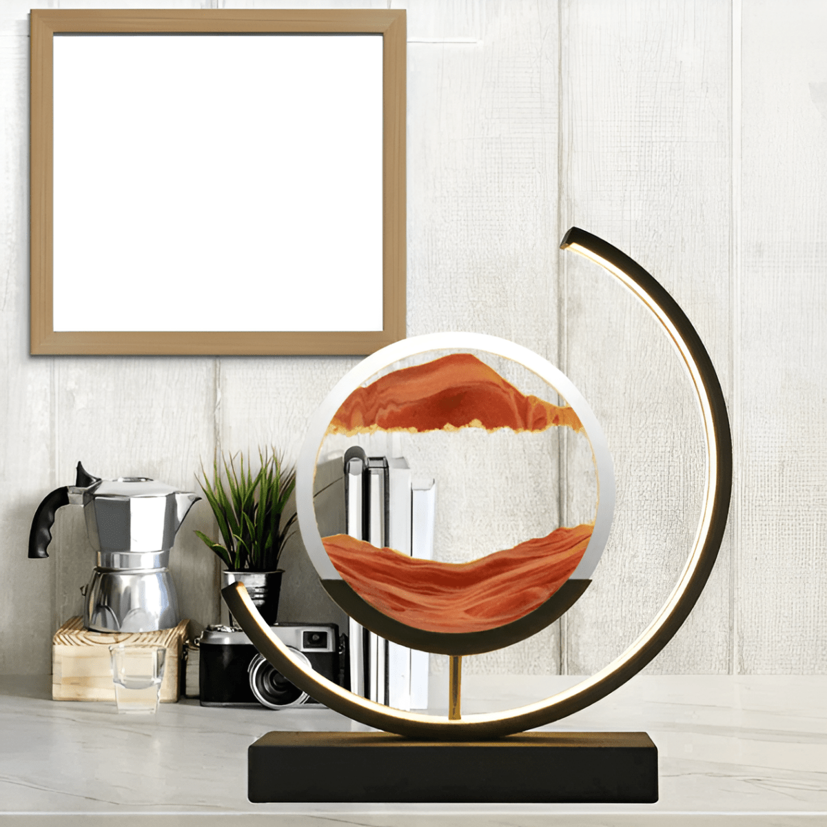 Zandlamp met Bewegend Zand en Dimbare LED Verlichting voor een Ontspannende Sfeer