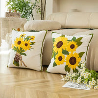 Caelirae - Katoenen Geborduurd Sierkussen 45x45 cm met Zonnebloemmotief