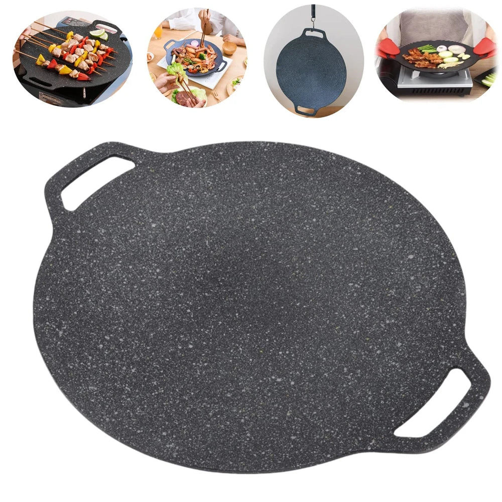 GourmetGrill Luxe Koreaanse BBQ Grillpan | Antiaanbaklaag van medische steen met handvat voor moeiteloos bakken, grillen en BBQ-avonturen