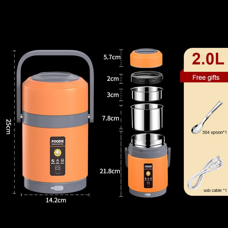 USB Verwarmde Lunchbox | 304 Roestvrij Staal, Draagbare Voedselverwarmer