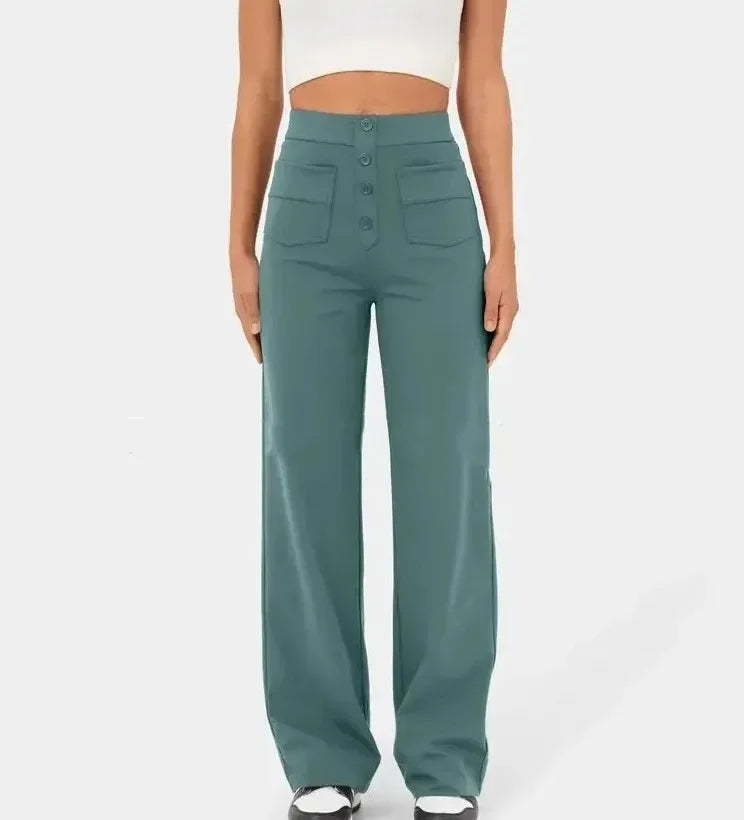 LuxeFit Chic Hoge Taille Casual Broek | Moeiteloos stijlvolle losse broek met elastische tailleband en functionele zakken voor ultiem comfort en veelzijdigheid in streetwear.