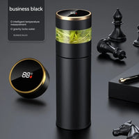 ThermoBrew | Isolerende fles met LED-temperatuurweergave & theefilter | 450 ml | Roestvrij staal 304 | Zwart