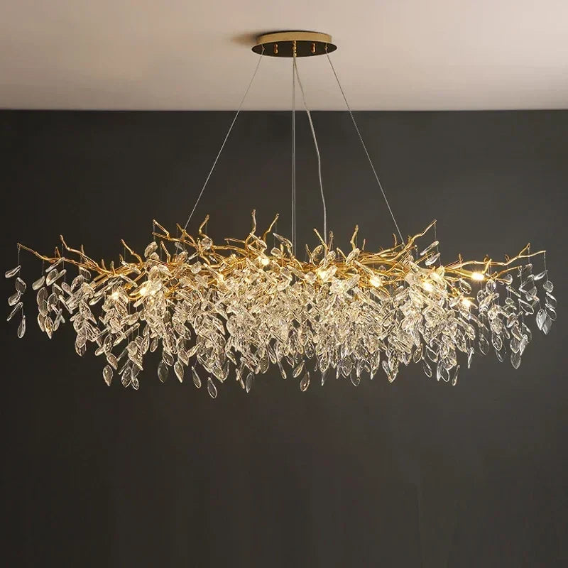 Exclusieve kroonluchter met kristallen bladeren – takken effect, moderne elegantie