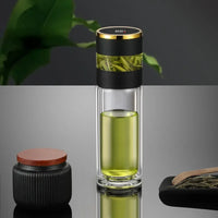 ThermoBrew | Isolerende fles met LED-temperatuurweergave & theefilter | 450 ml | Roestvrij staal 304 | Zwart