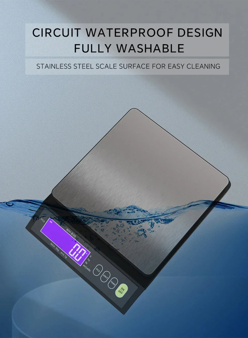 Skanto | 5 kg/0,1 g en 10 kg/1 g digitale elektronische keukenweegschaal, LCD-scherm, volledig waterdicht roestvrijstalen gereedschap voor bakken