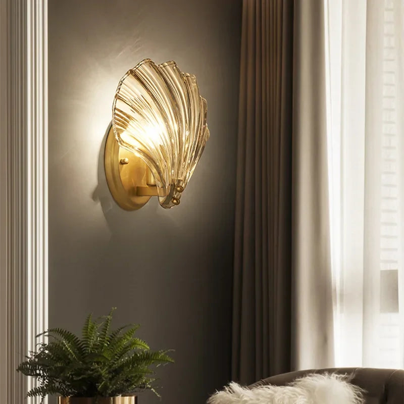 Art Brass Glass Schelp Wandlamp