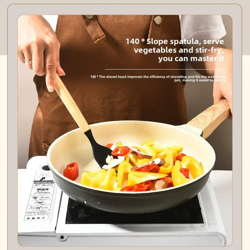 Set Keukengerei Culinora van Siliconen | Hittebestendig tot 230 °C | 12 stuks met Houten Handvatten | Garde, Spatel, Tang en meer
