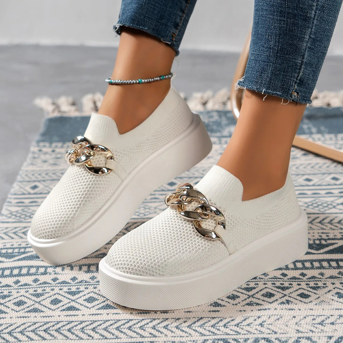 LuxeStride Elegante Loafers | Chic metalen ketting loafers voor stijlvolle comfort en veelzijdig gebruik