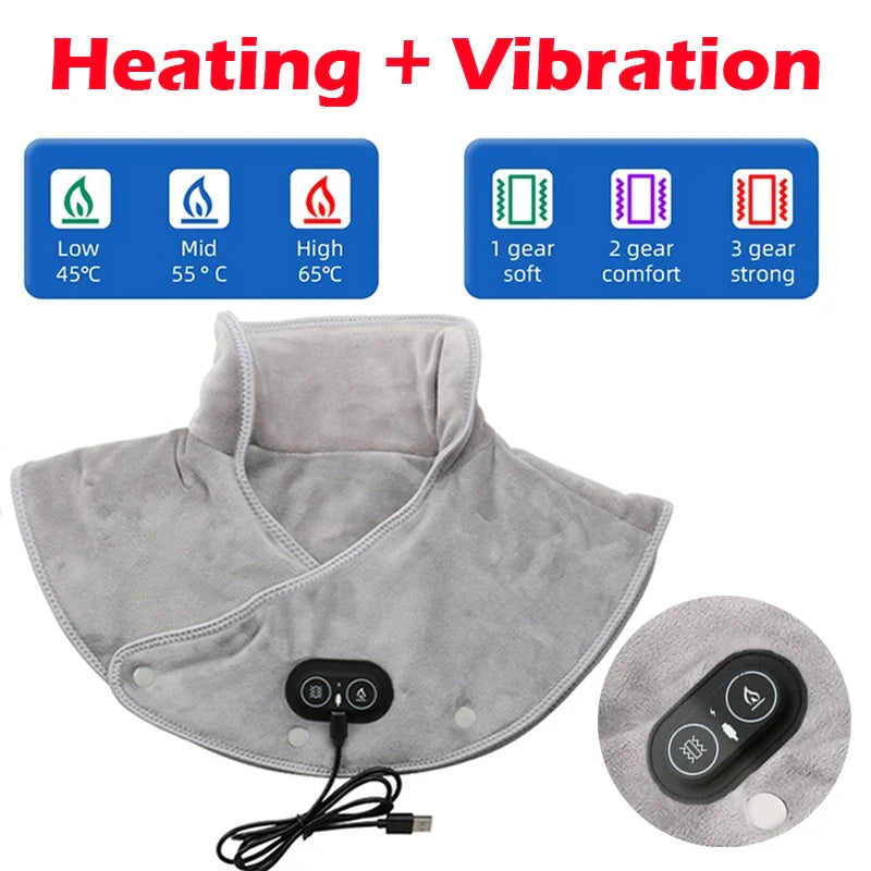 Warmte Nek- & Schoudermassager ThermoLiva | USB-Warmtekussen met Vibratie | 3 Temperatuurstanden & Timer | Zacht Pluche