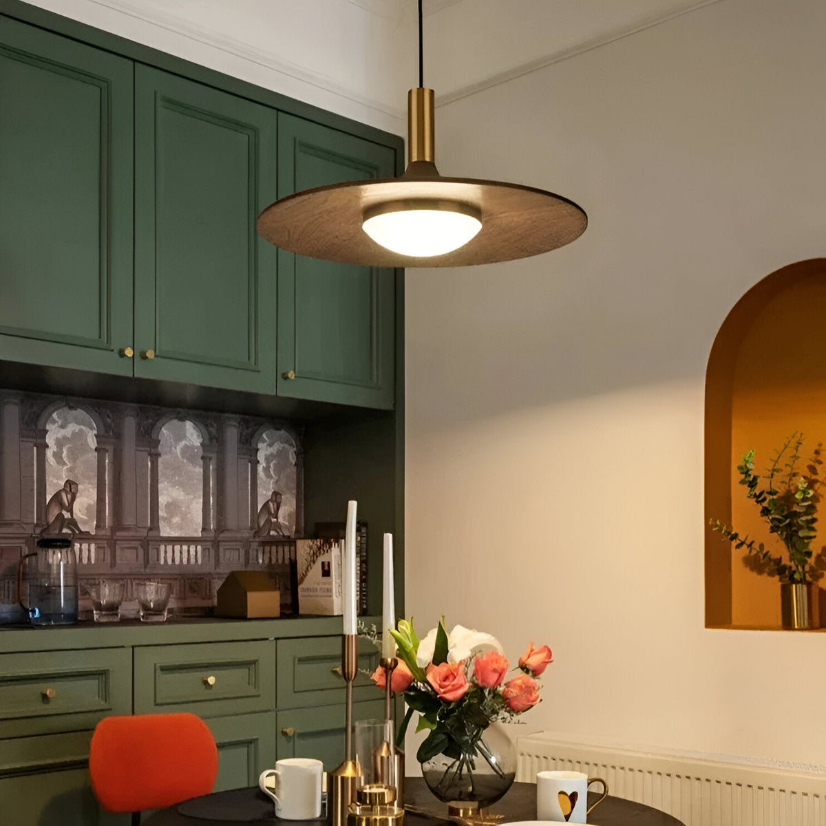 Noordse Stijl Walnoot-Finish IJzeren Hanglamp