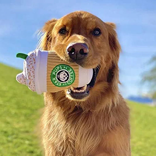 PawLux Pluche Kauwspeeltje | Interactief koffiekopontwerp voor duurzaam kauwen en boeiende speeltijd voor honden en katten
