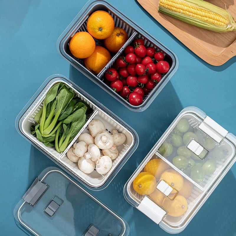HarvestLux Elegante Groenteopslagset | Premium koelkastdruipmanden ontworpen om fruit en groenten vers en georganiseerd te houden.