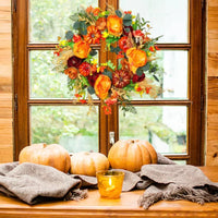 Autumna Charm Herfst Deurkrans | Pompoen & Riet | 40 cm | Handgemaakte Decoratie voor Herfst & Thanksgiving