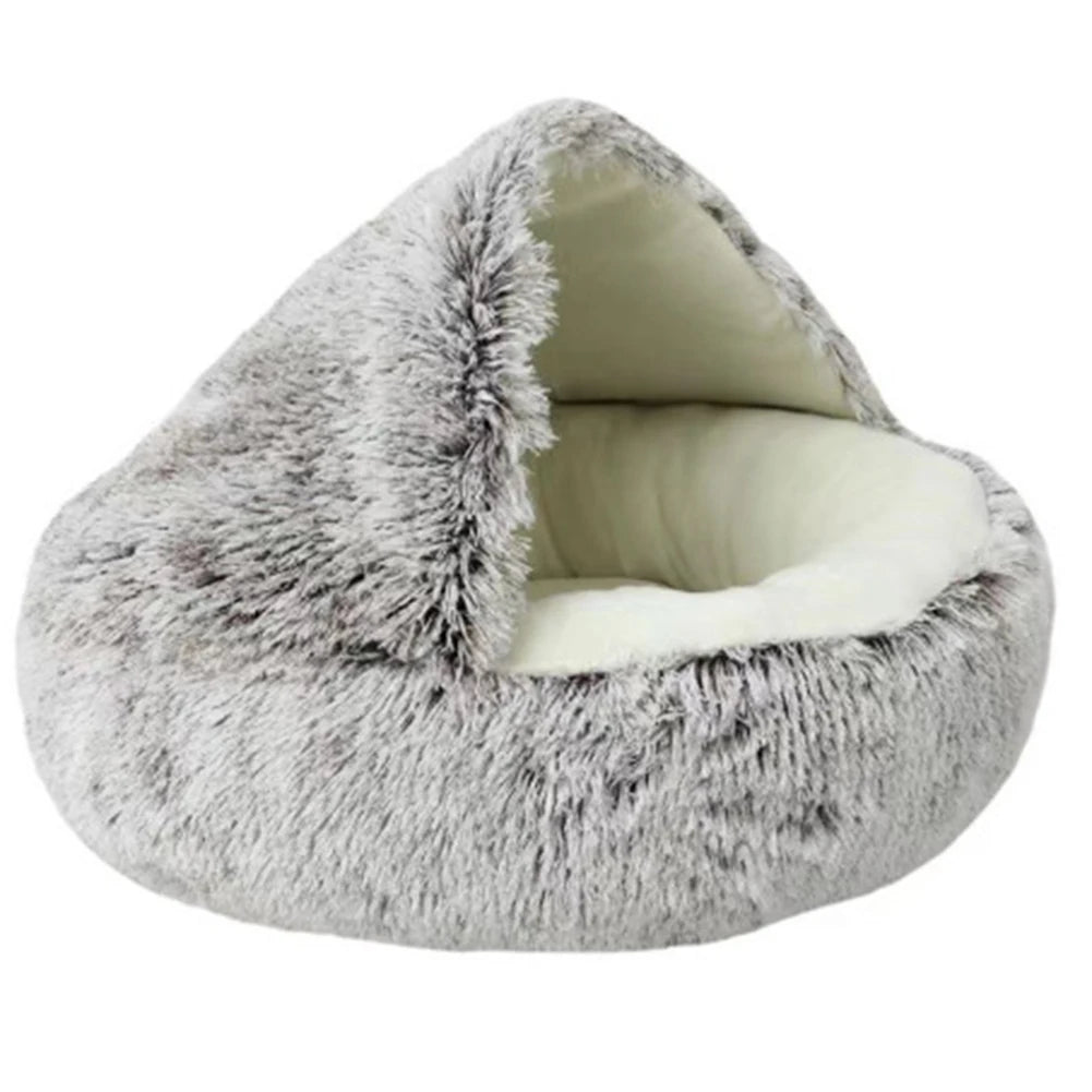 PurrLux Pluizig Kattenbed met Capuchon | Warm en zacht pluche kattennest voor ultieme ontspanning en comfort voor kleine en middelgrote huisdieren
