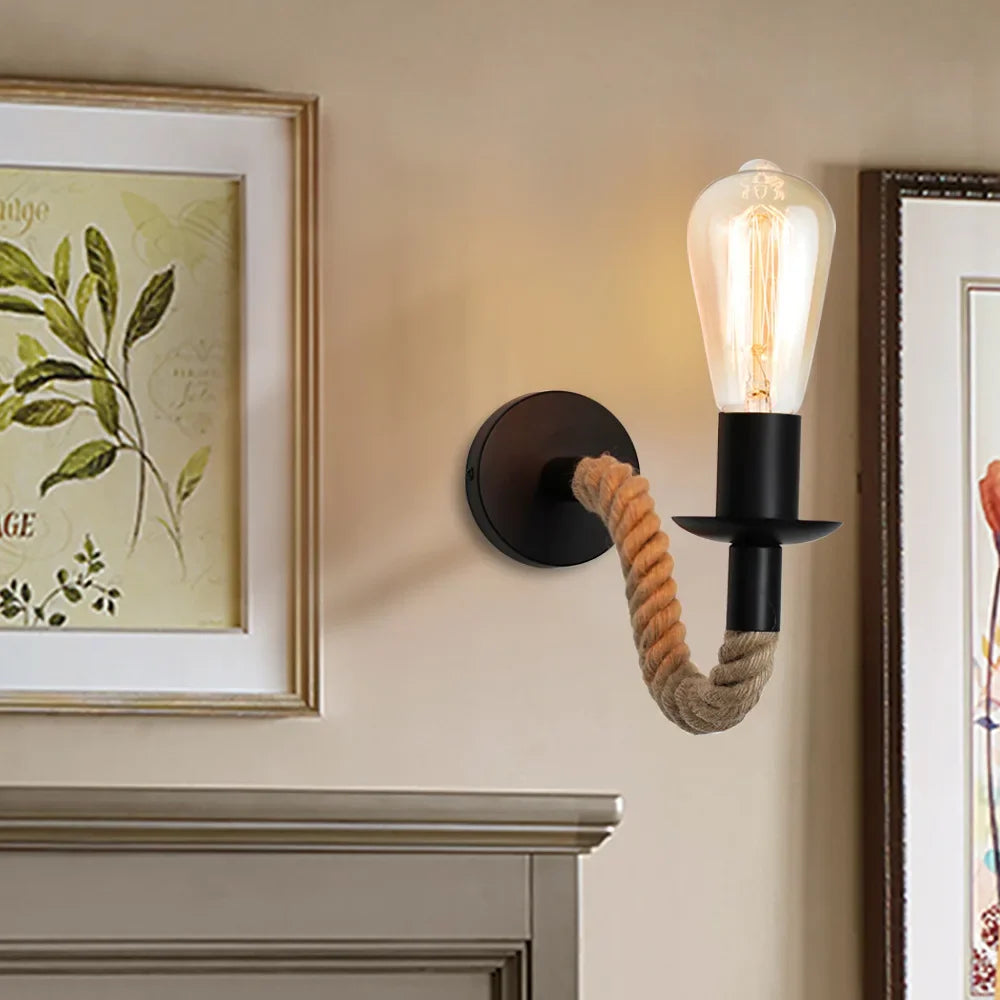 Retro wandlamp NoctiCord | Stijlvolle E27 bed- en loftverlichting met touw en hout