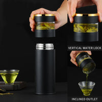ThermoBrew | Isolerende fles met LED-temperatuurweergave & theefilter | 450 ml | Roestvrij staal 304 | Zwart