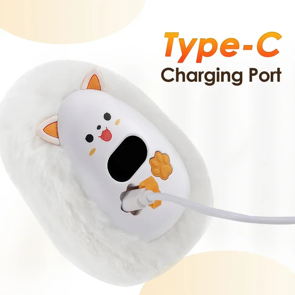 Furrio Elektrische Handwarmer Vos | Oplaadbaar 1200 mAh | 3 Warmte-niveaus & Digitale Weergave | Pluche Oppervlak | USB Type-C | Draagbaar voor Winter & Kantoor