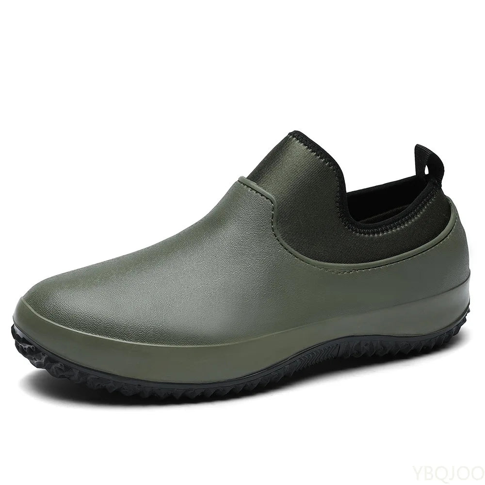 AquaElegance Korte Regenlaarzen voor Mannen | Waterdichte, antislip en comfortabele rubberen schoenen, ideaal voor chefs en buitenactiviteiten in regenachtig weer.