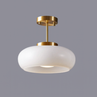 Glazen Plafondlamp met Ronde Kap en Metalen Stang