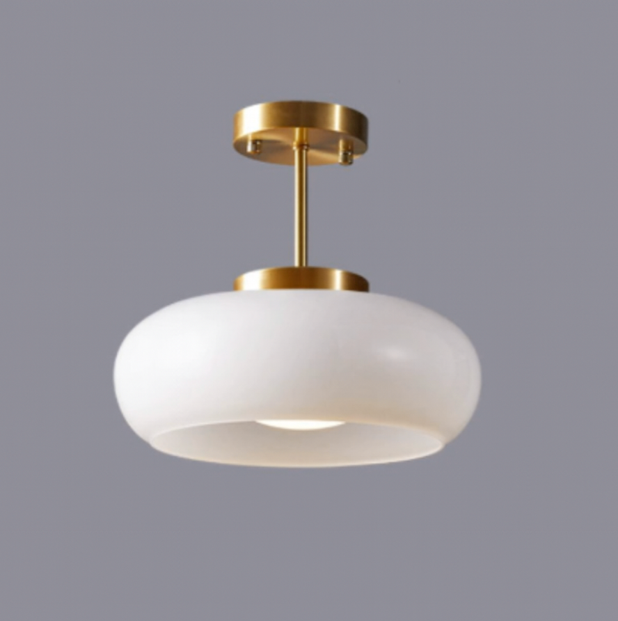 Glazen Plafondlamp met Ronde Kap en Metalen Stang