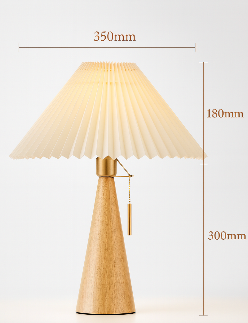 Japanse Minimalistische Houten Geplooide Stof LED Tafellamp 1-Licht