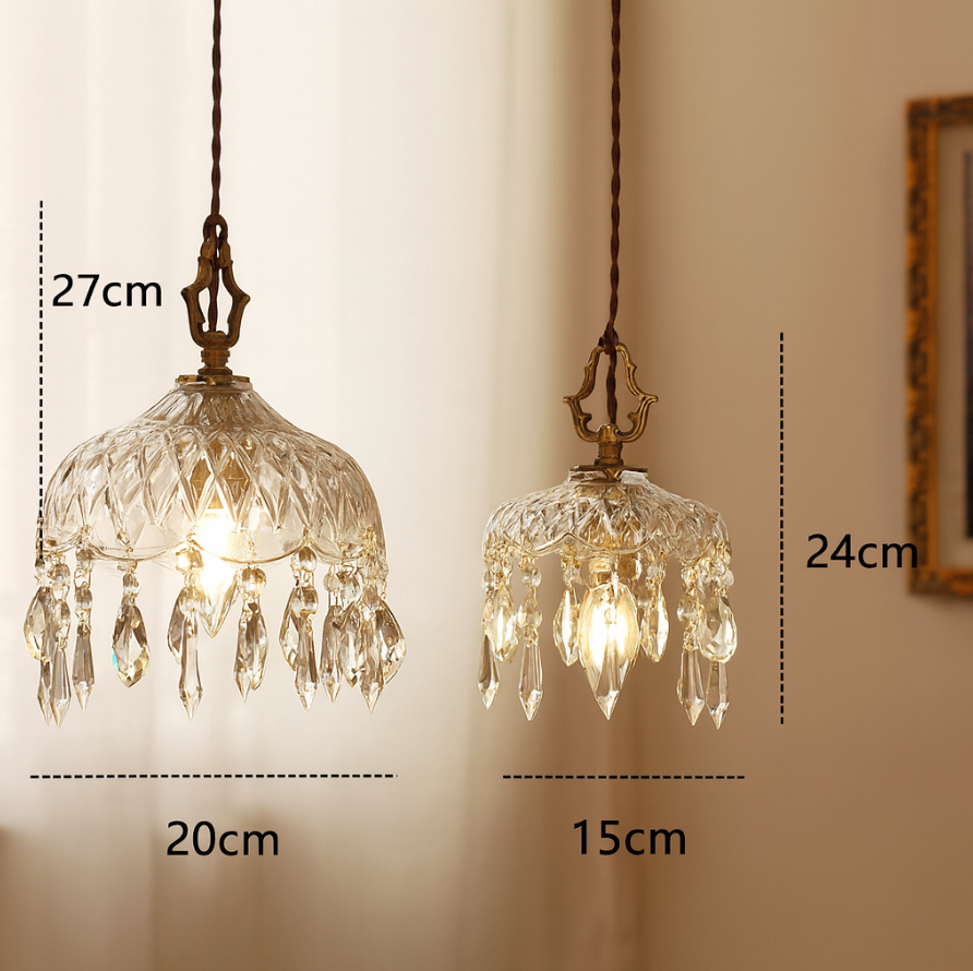 Vintage Koperen Kristallen Bloem Pendant Licht | 1-Licht