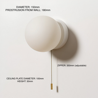 Noordse Minimalistische Glazen Bol Wandlamp LED 1-Licht met Trekkoord