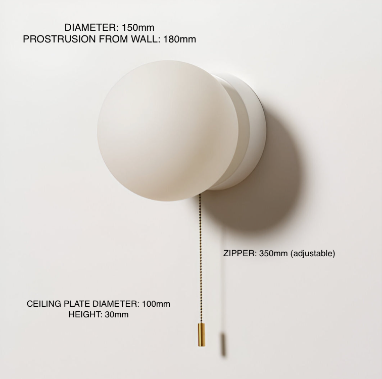 Noordse Minimalistische Glazen Bol Wandlamp LED 1-Licht met Trekkoord