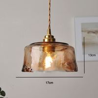 Vintage Amber Ronde Glazen Messing Hanglamp 1-Licht