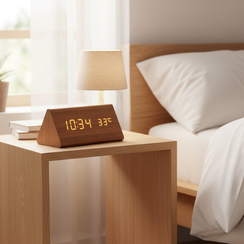 WOODSENSE – LED-houten klok met spraakbediening voor stijlvolle tijdsaanduiding