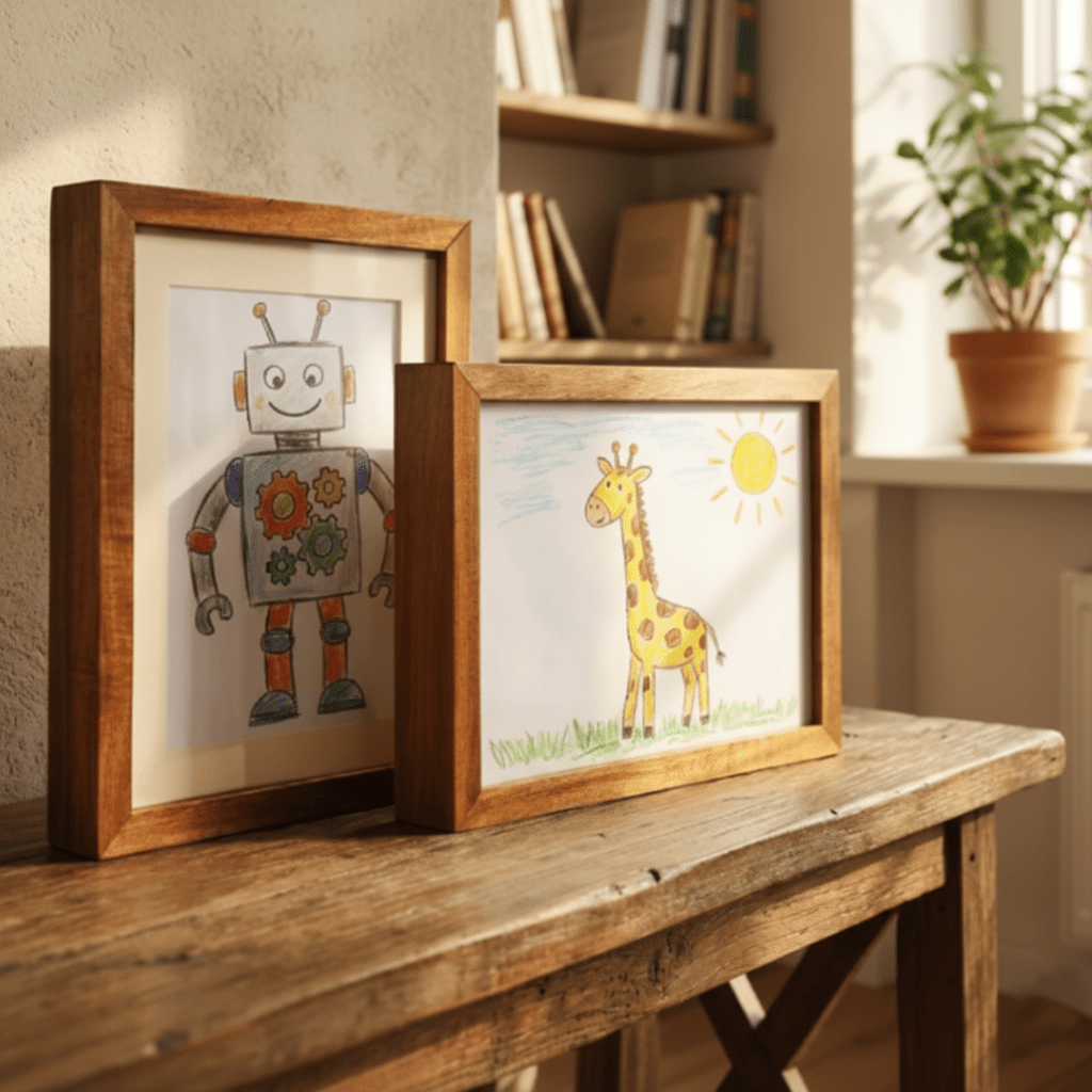SKETCHBOX – Displayframe in houtlook met geïntegreerde opbergruimte