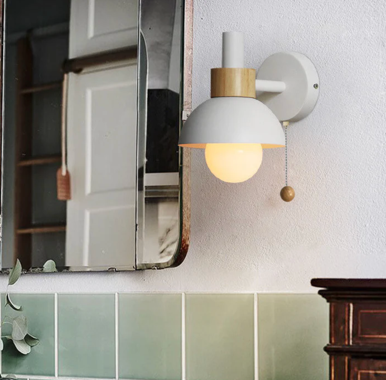 Wandlamp met Trekketting Moderne Houten Accent Sconces