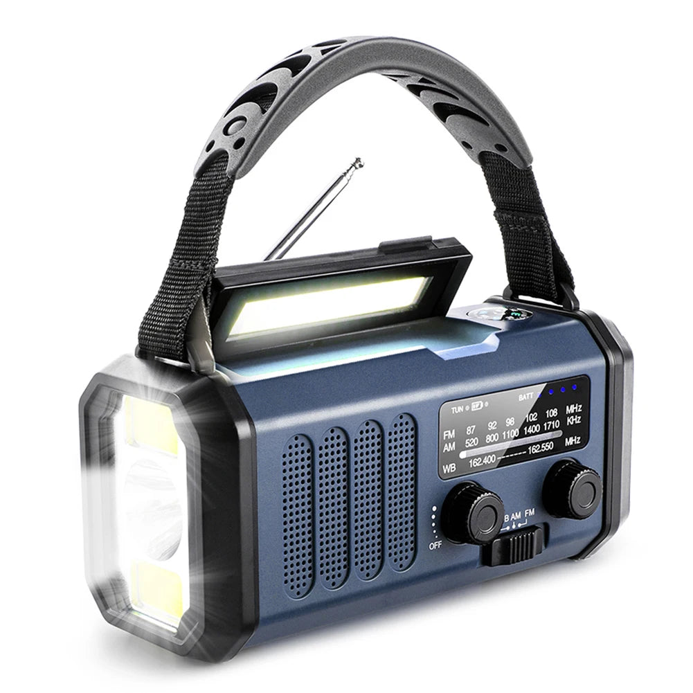 Multifunctionele Solar Radio | AM/FM-radio met zaklamp, kompas en handmatige stroomgenerator